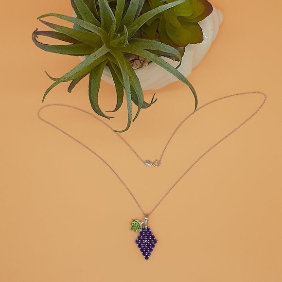 Genuine Amethyst & Chrome Diopside Grape Pendant with Sterling Silver Cabl Chain - Picture 1 of 4